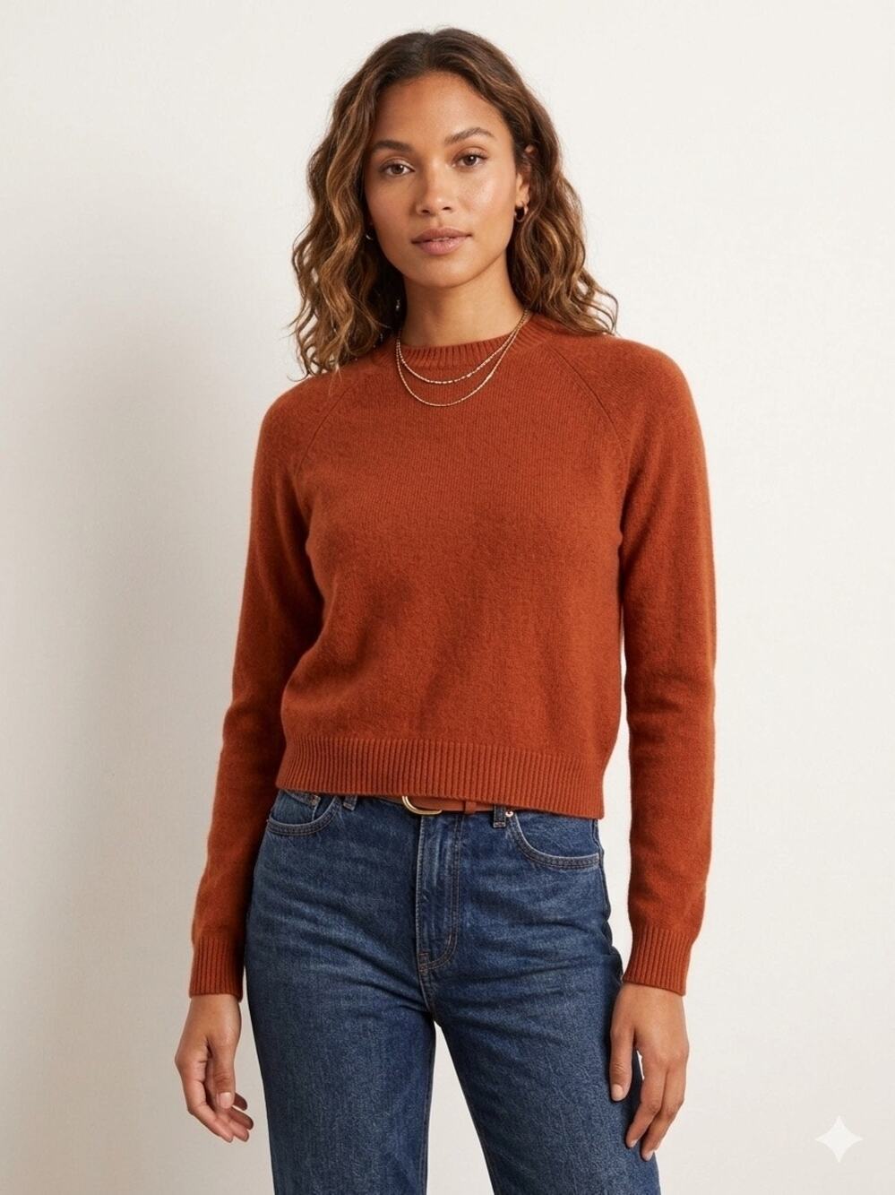Minnie Rose 100% Cashmere Crewneck Sweater Rust Brown excellent quiet Lux Size S